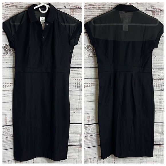 Ann taylor Dress Womens collared cap sleeves sheer bodycon sheath black NWT - Picture 1 of 11